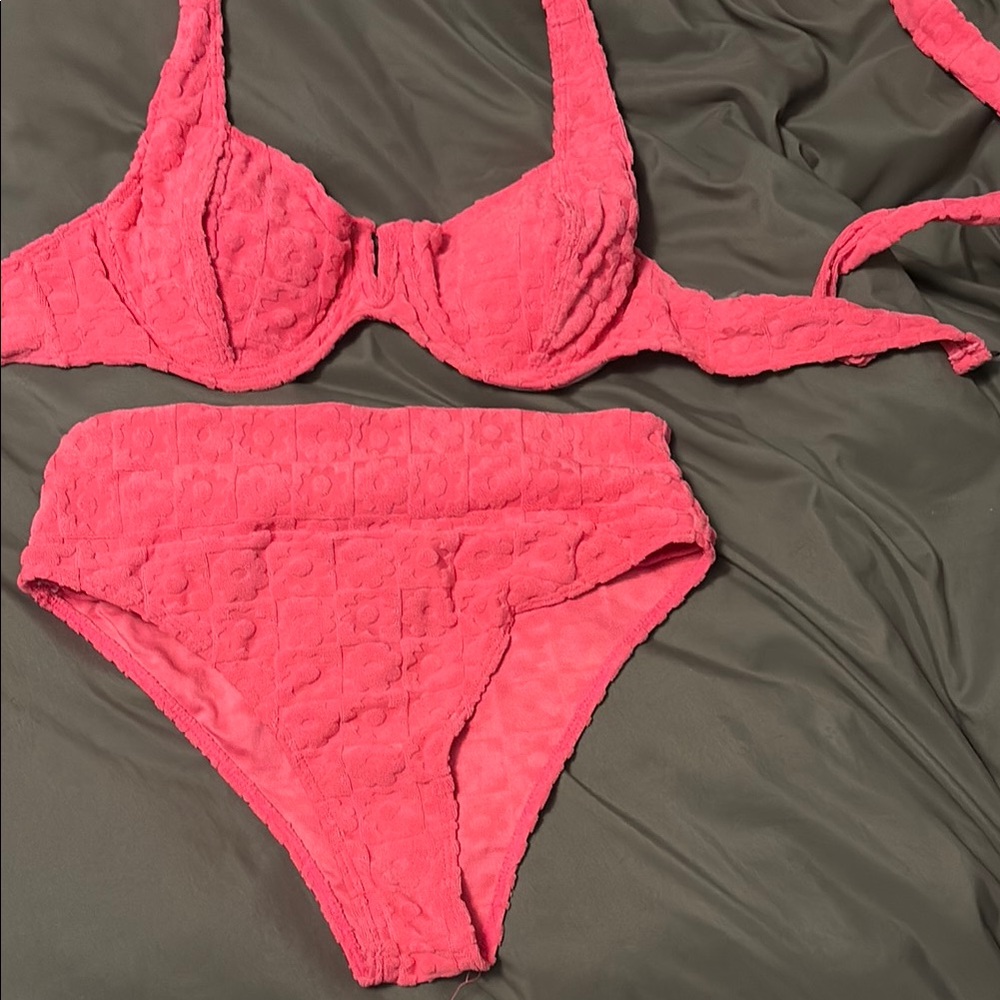 SHEIN Pink Textured Bikini Set